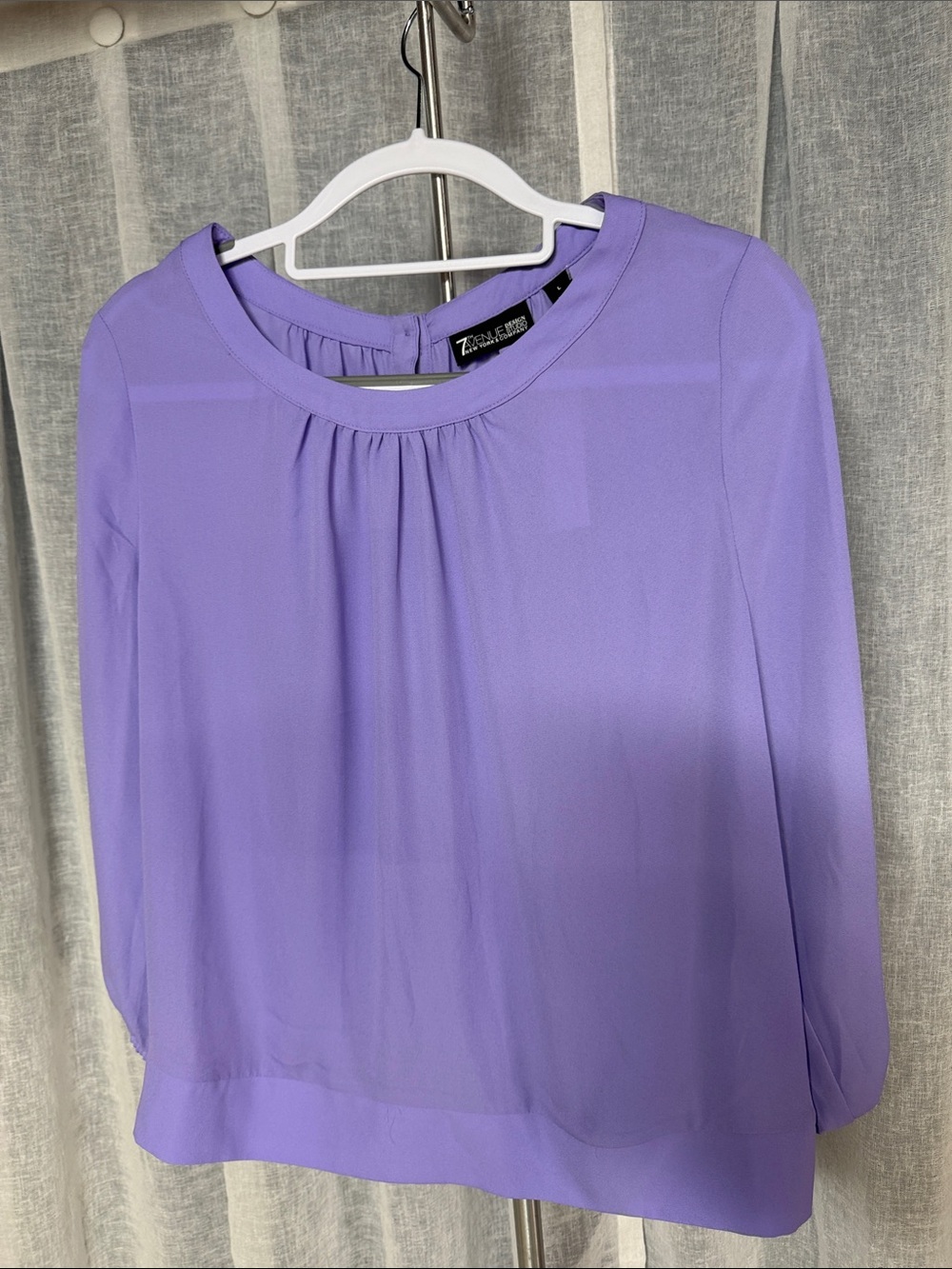 7th Avenue Design Studio Lavender Pleated Round-Neck Blouse